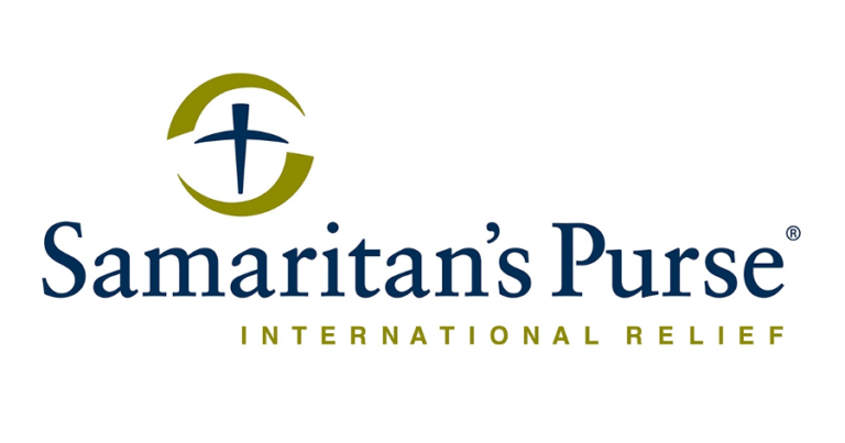 Samaritan’s Purse logo: stylized cross, blue and gold text.