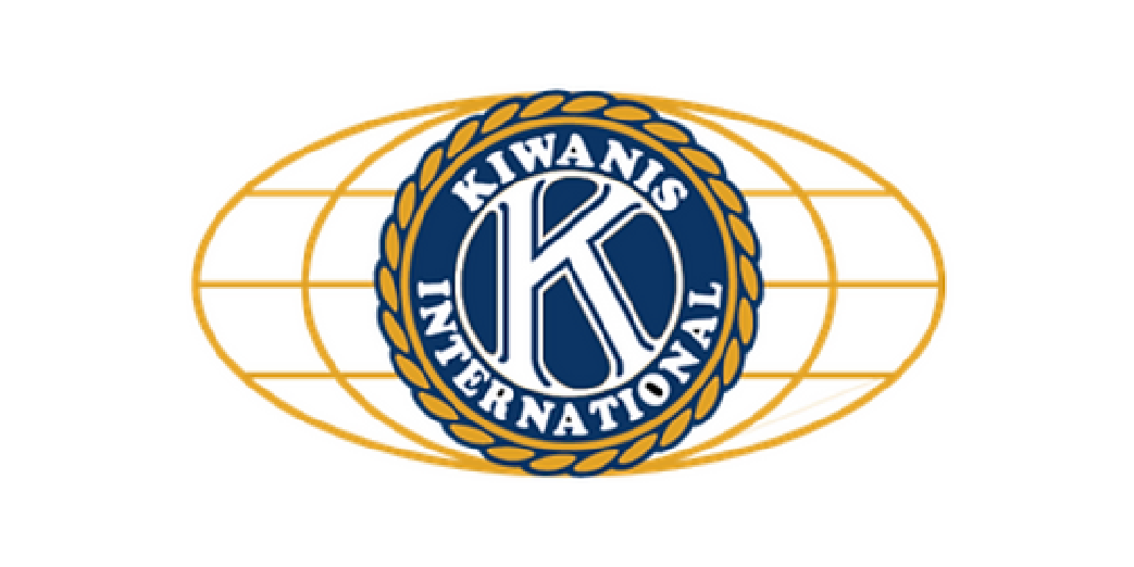 Kiwanis logo: blue circle, white K, gold laurel, yellow globe.